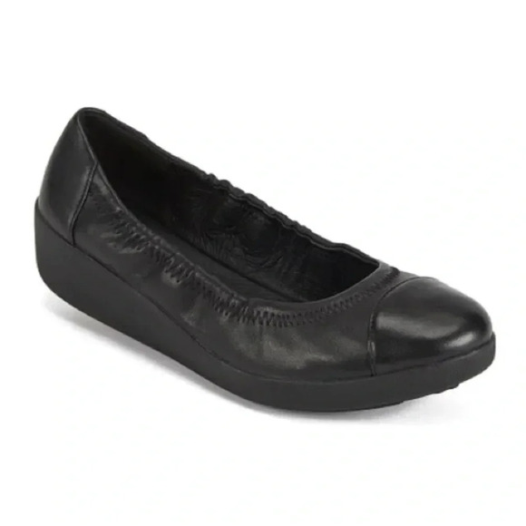 FF2 by FitFlop Women's F-Pop Leather Ballerina Flats - All Black size 8.5 EUC - Picture 1 of 8